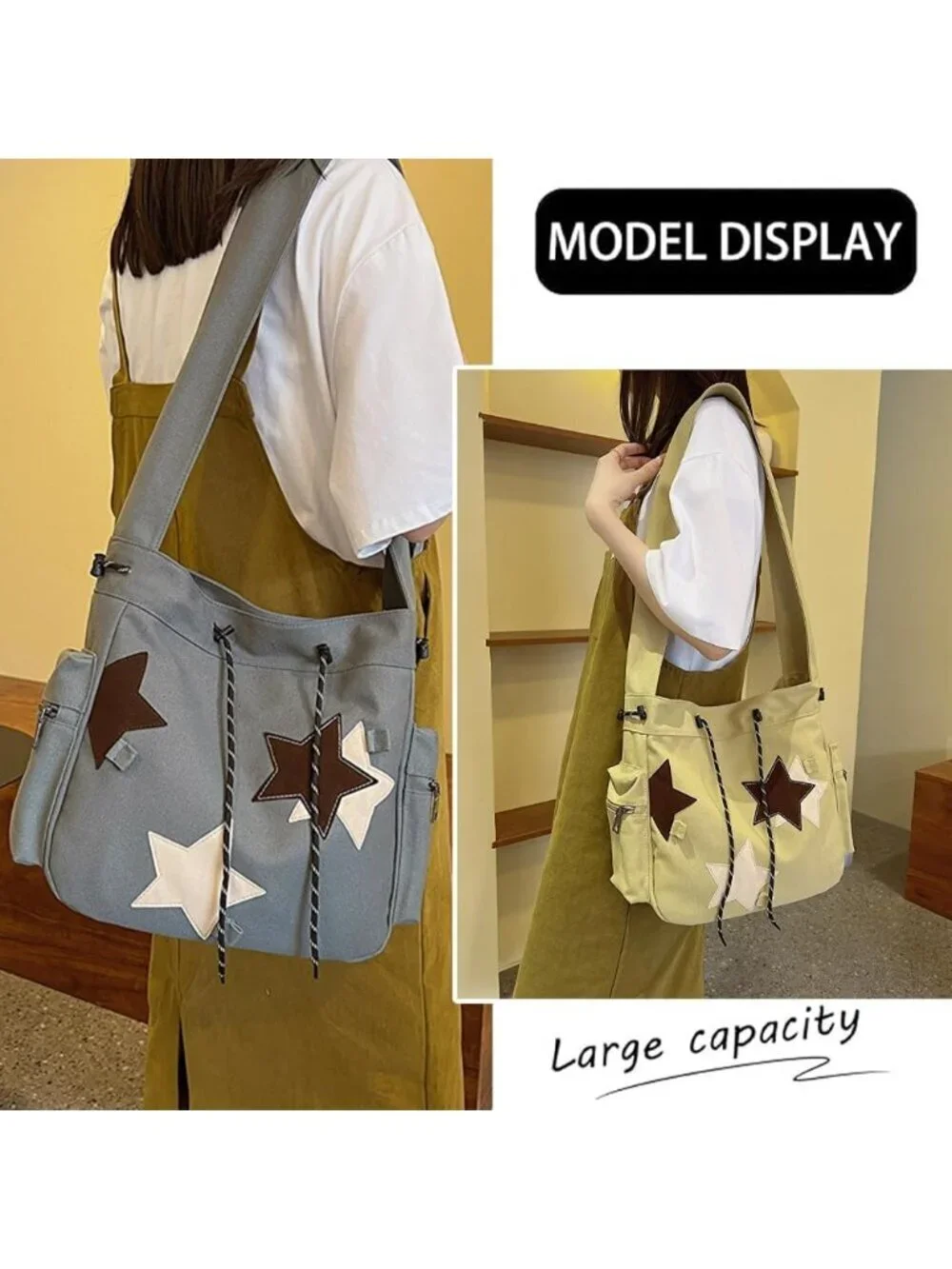 Women's Gray Zipper Kawaii Corduroy Star Aesthetic Crossbody Shoulder Bag